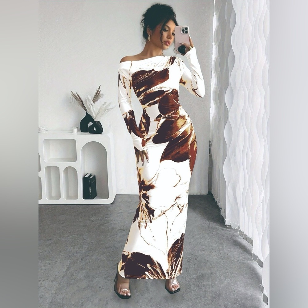 Floral Print One Shoulder Maxi Dress